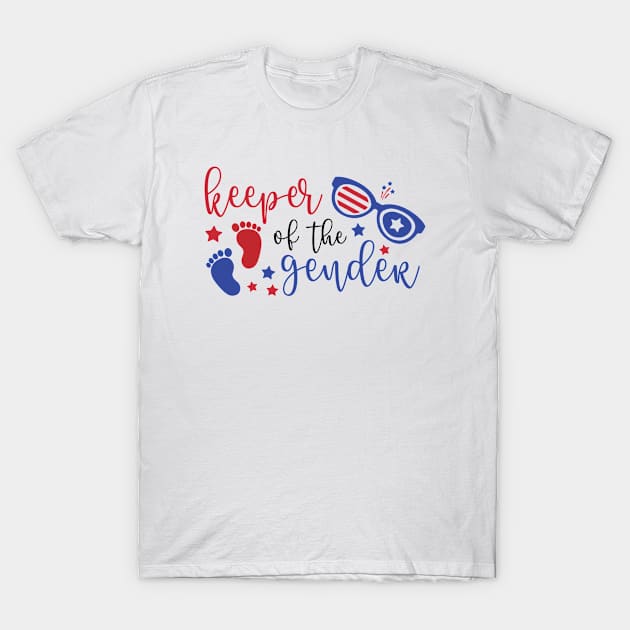 Keeper Of The Gender 4th Of July Baby Gender Reveal T-Shirt by dounjdesigner